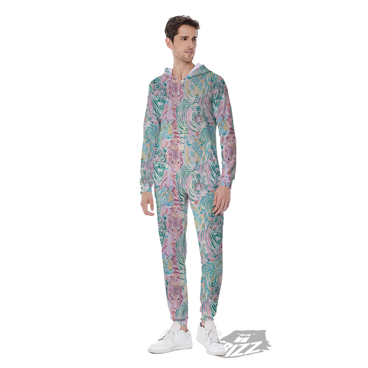 Girly Tigers Pastel Print Pattern Men's Jumpsuit-grizzshop