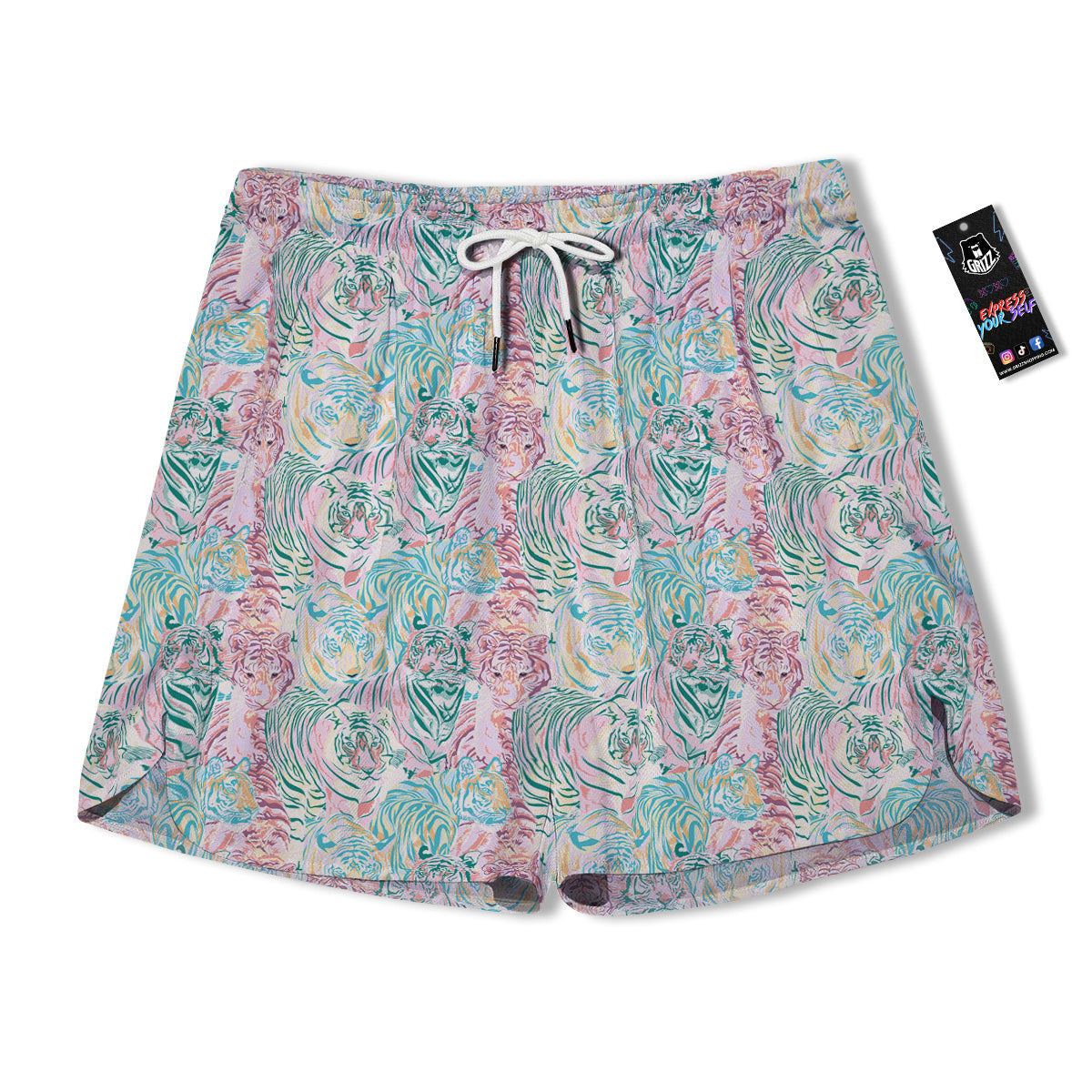 Girly Tigers Pastel Print Pattern Men's Running Shorts-grizzshop