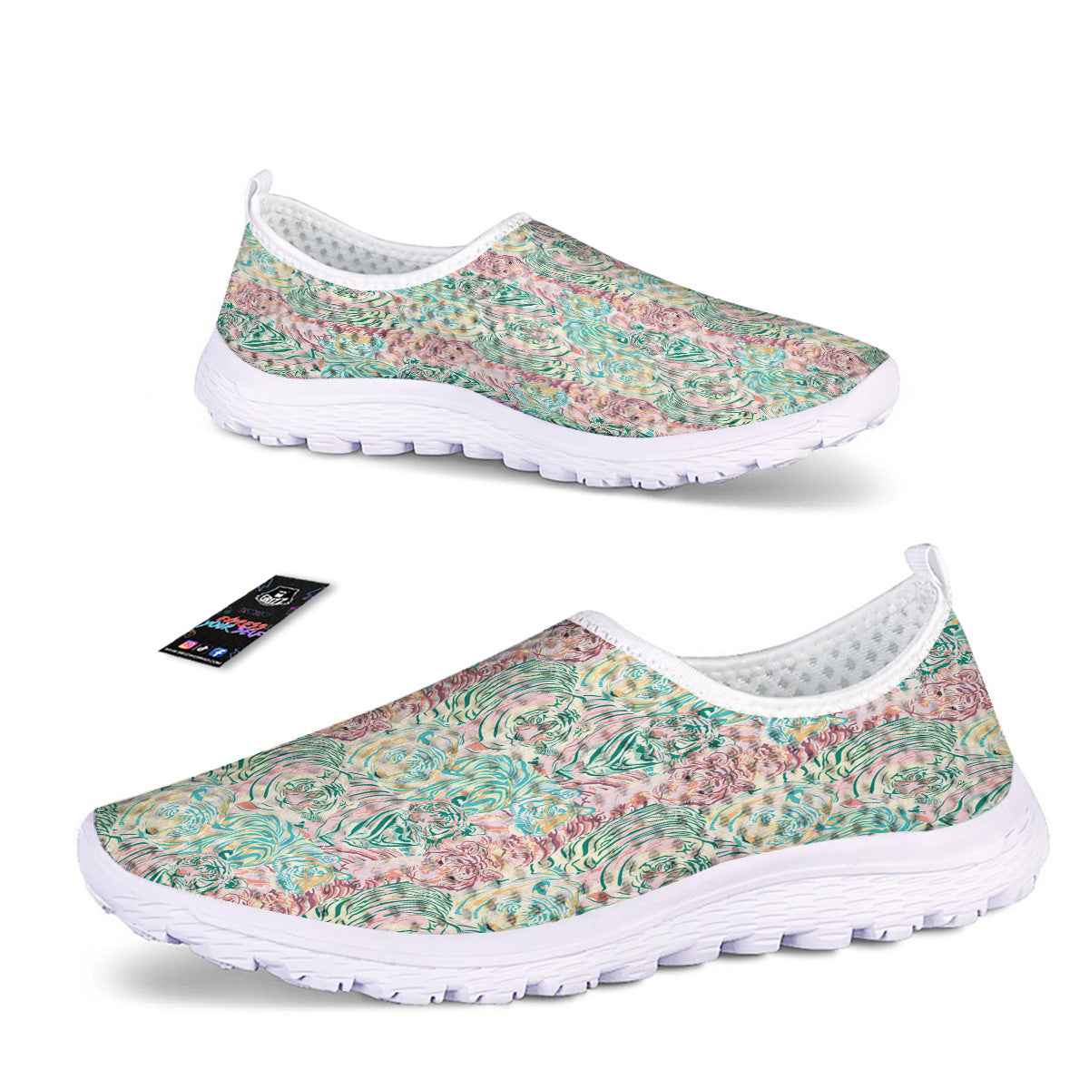 Girly Tigers Pastel Print Pattern Nurse Shoes-grizzshop