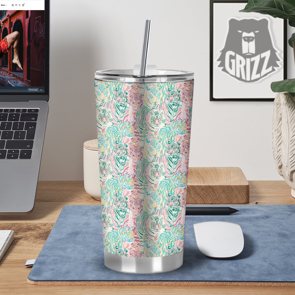 Girly Tigers Pastel Print Pattern Tumbler-grizzshop