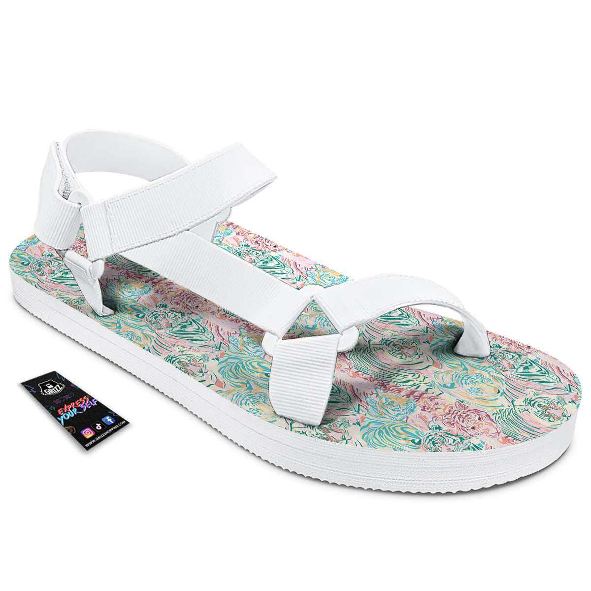 Girly Tigers Pastel Print Pattern White Open Toe Sandals-grizzshop