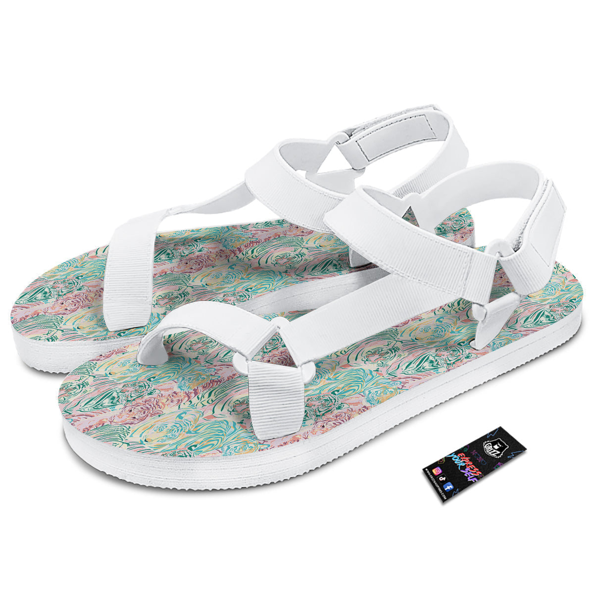 Girly Tigers Pastel Print Pattern White Open Toe Sandals-grizzshop
