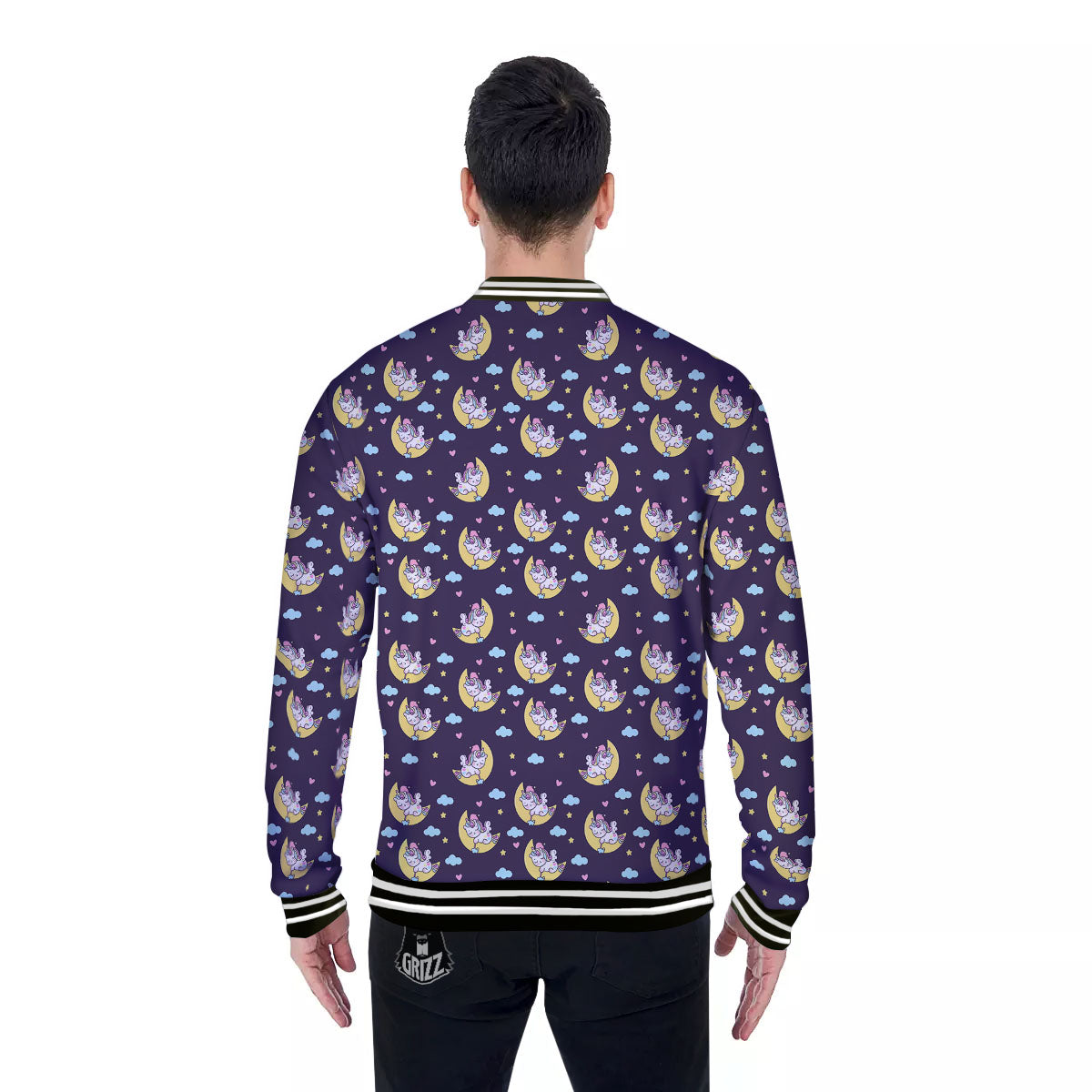 Girly Unicorn Night Print Pattern Baseball Jacket-grizzshop