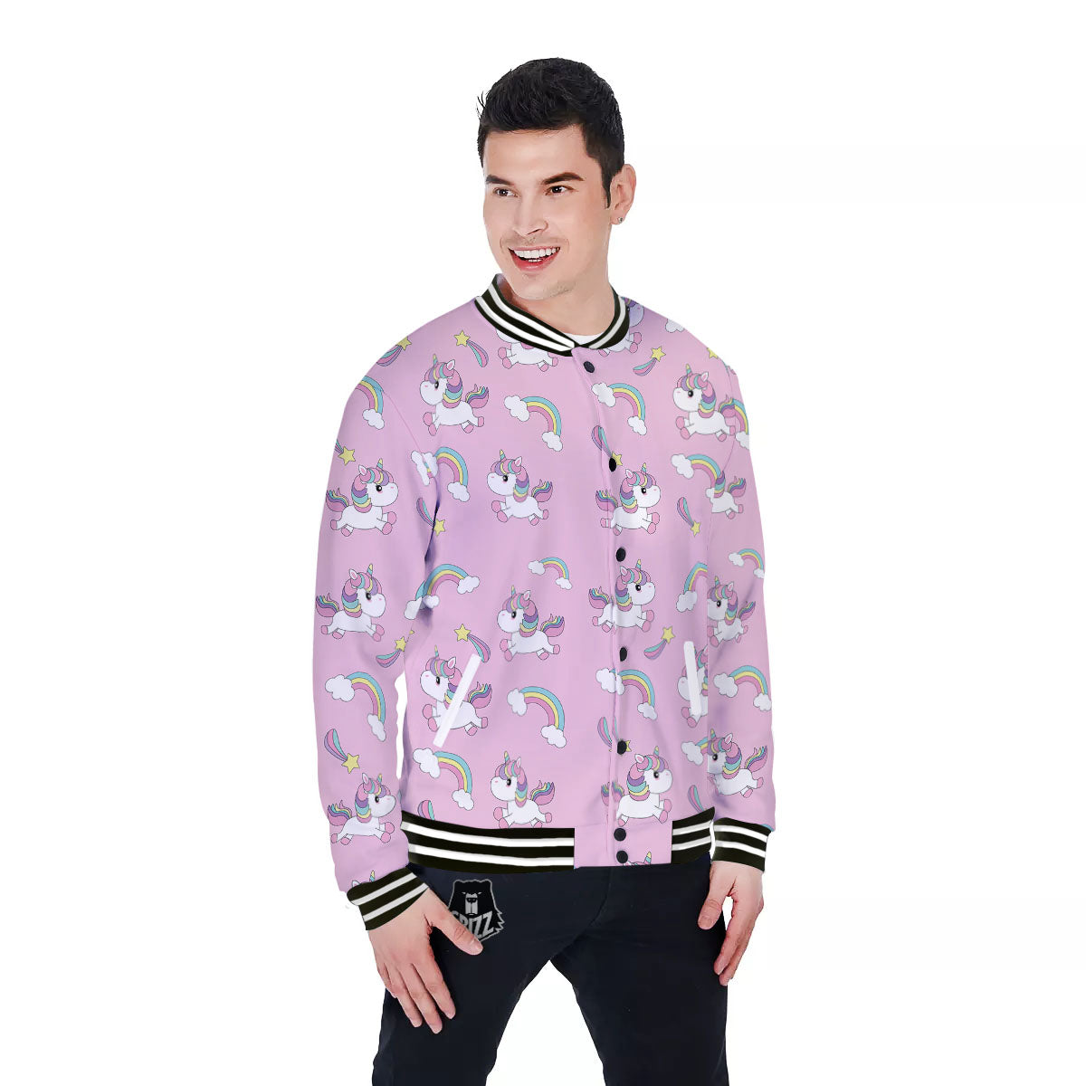 Girly Unicorn Pink Print Pattern Baseball Jacket-grizzshop