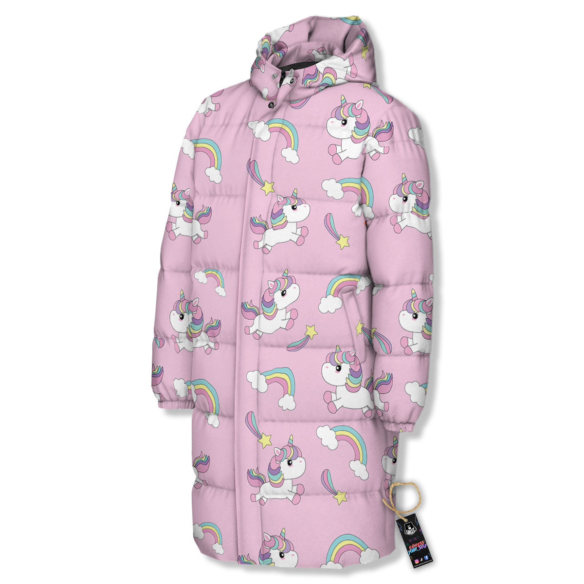 Girly Unicorn Pink Print Pattern Long Down Jacket-grizzshop