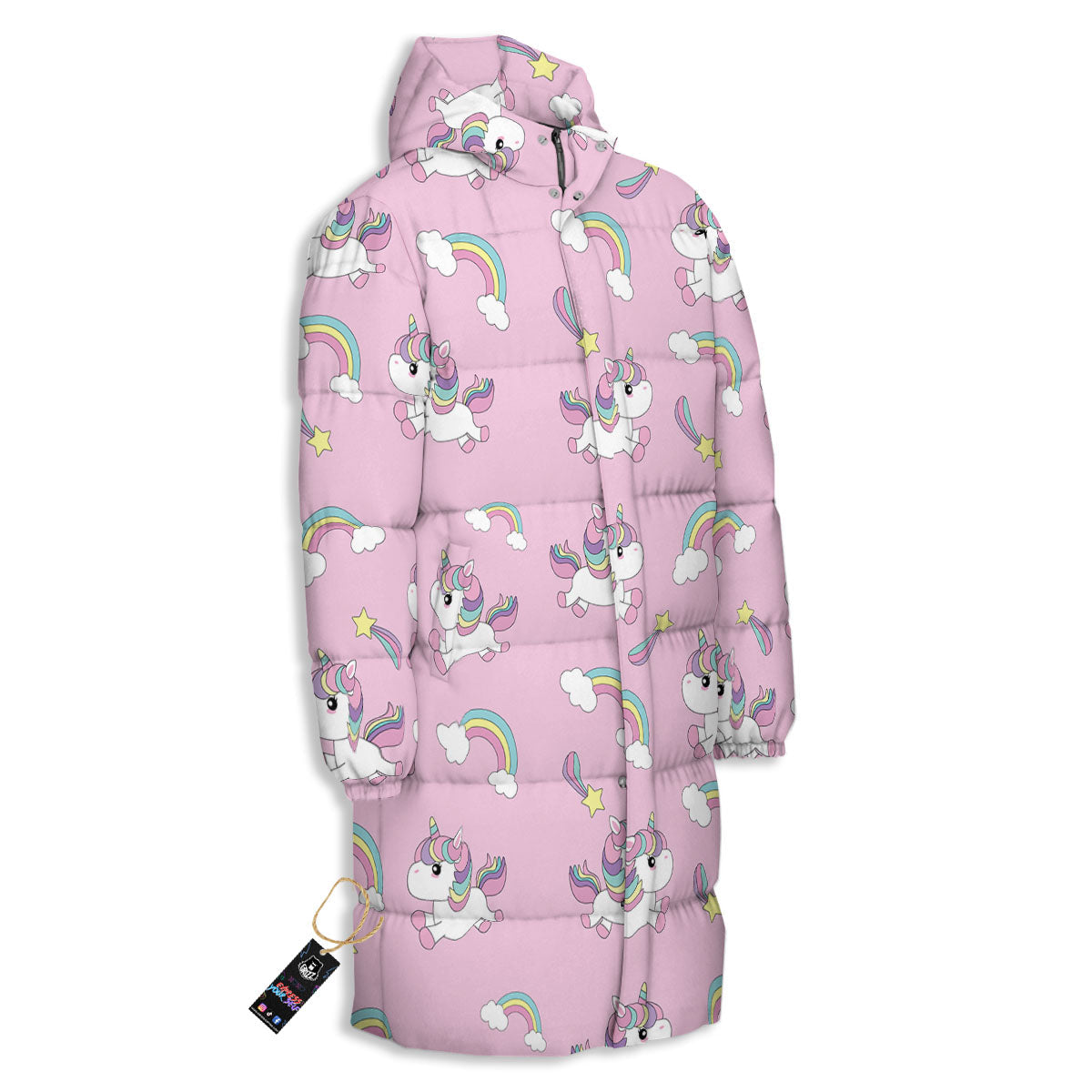 Girly Unicorn Pink Print Pattern Long Down Jacket-grizzshop