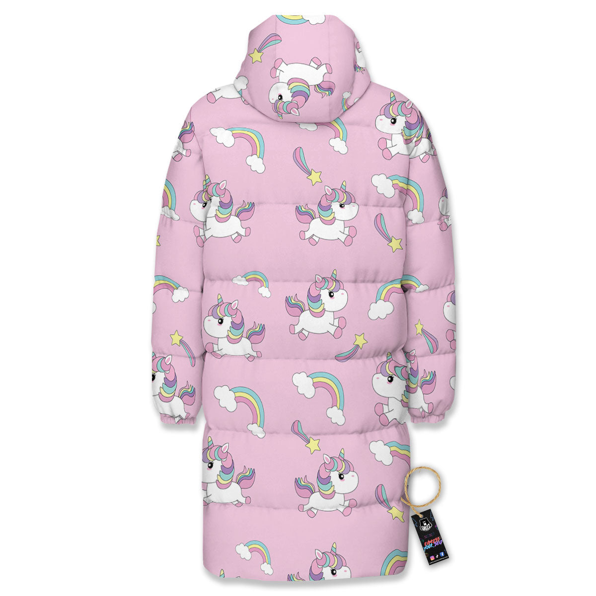Girly Unicorn Pink Print Pattern Long Down Jacket-grizzshop