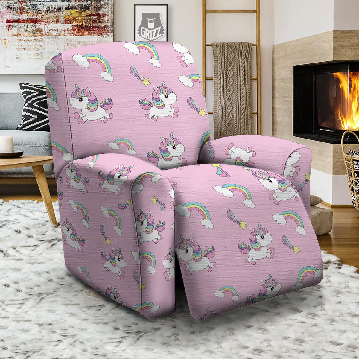 Girly Unicorn Pink Print Pattern Recliner Slipcover Grizzshopping