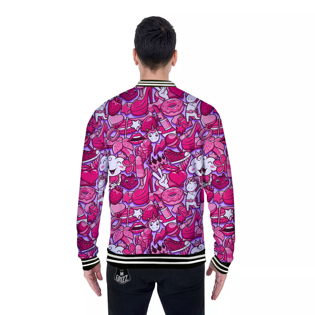 Girly Unicorn Purple Print Pattern Baseball Jacket-grizzshop
