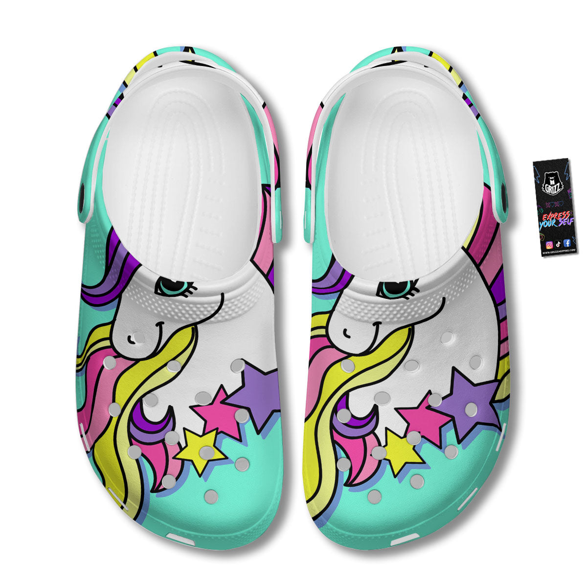 Girly Unicorn Teal Print Clog-grizzshop