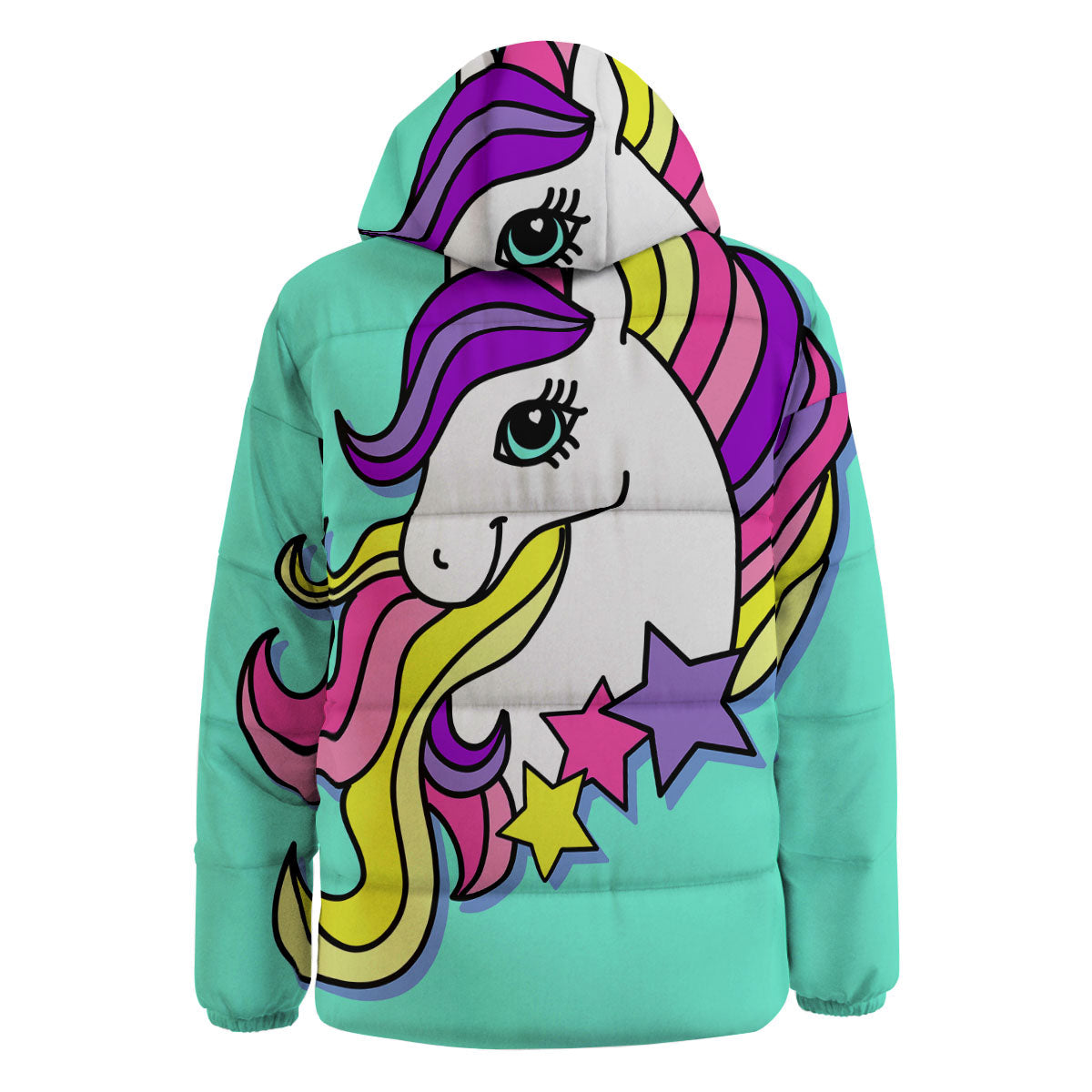 Girly Unicorn Teal Print Down Jacket-grizzshop