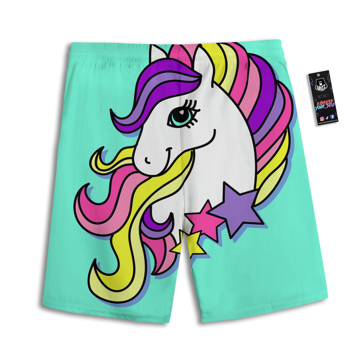 Girly Unicorn Teal Print Men's Athletic Shorts