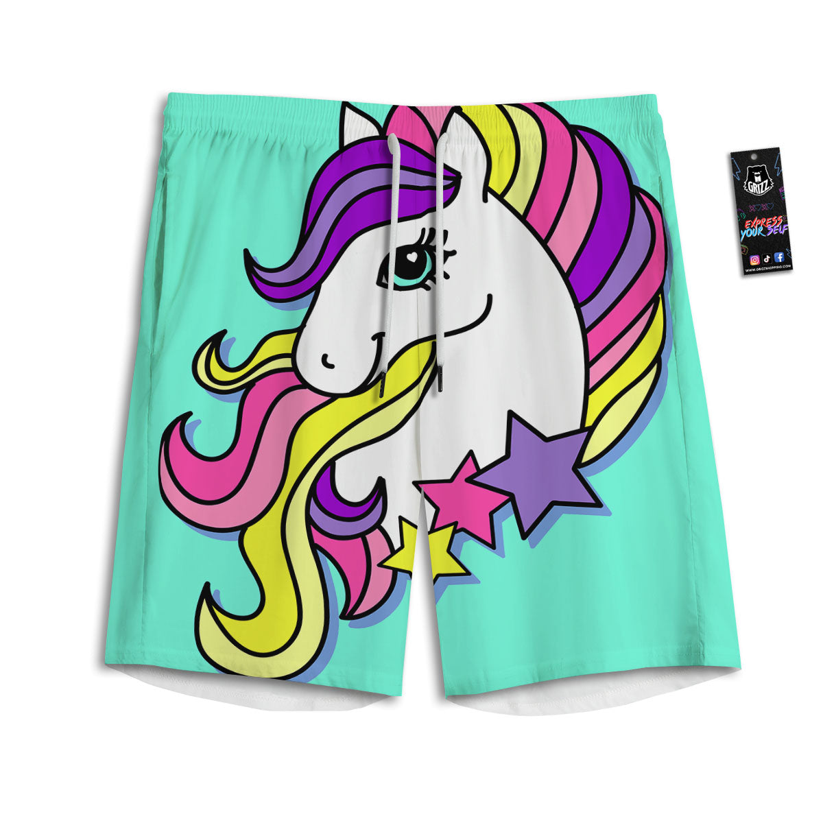 Girly Unicorn Teal Print Men's Athletic Shorts
