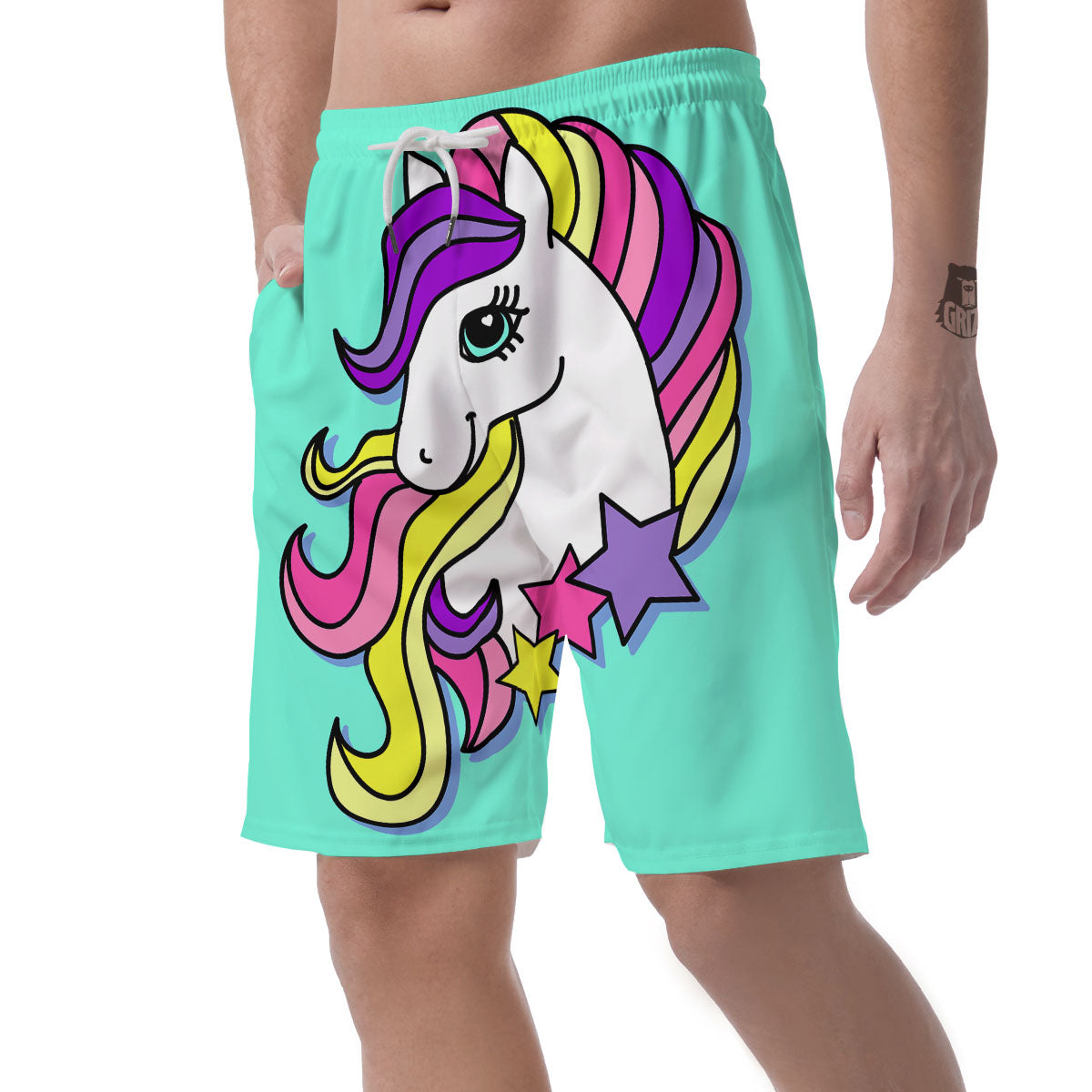 Girly Unicorn Teal Print Men's Shorts-grizzshop