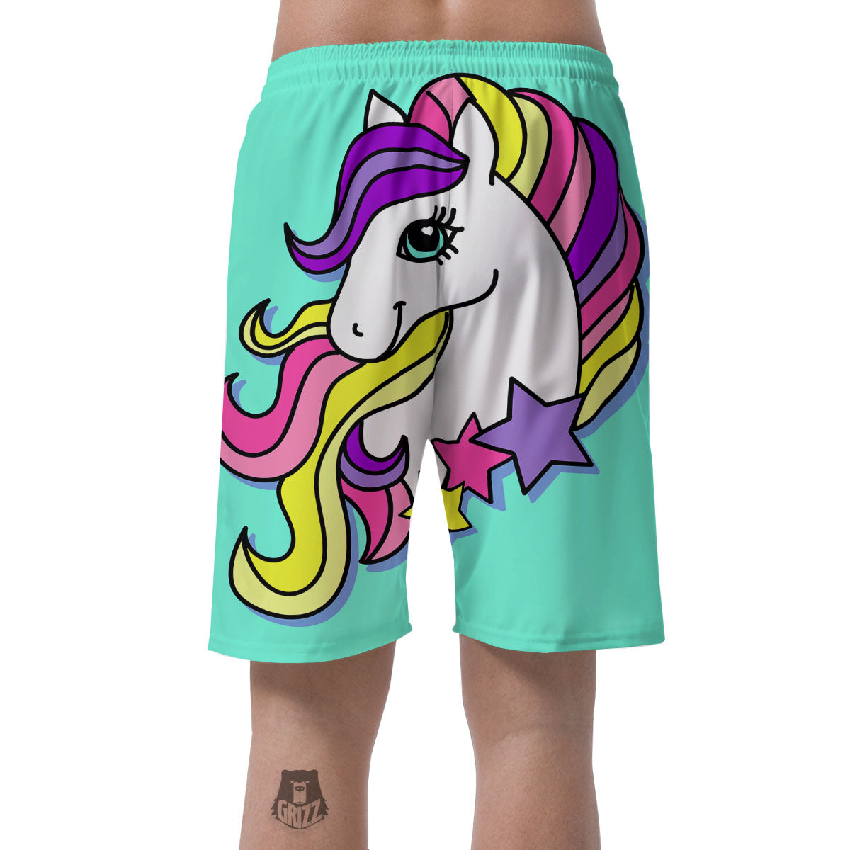 Girly Unicorn Teal Print Men's Shorts-grizzshop