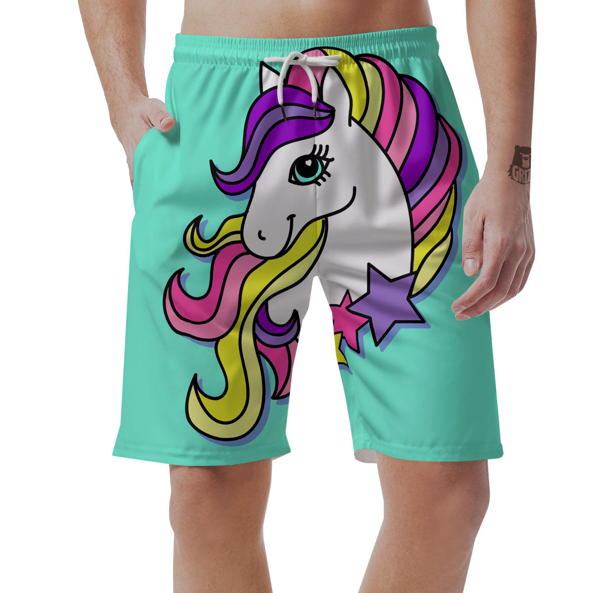 Girly Unicorn Teal Print Men's Shorts-grizzshop