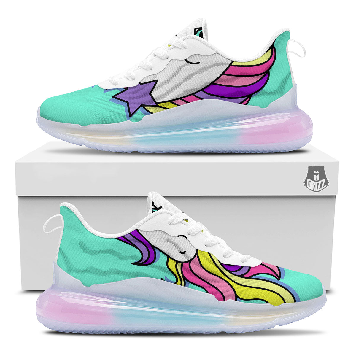 Girly Unicorn Teal Print Running Sneakers-grizzshop