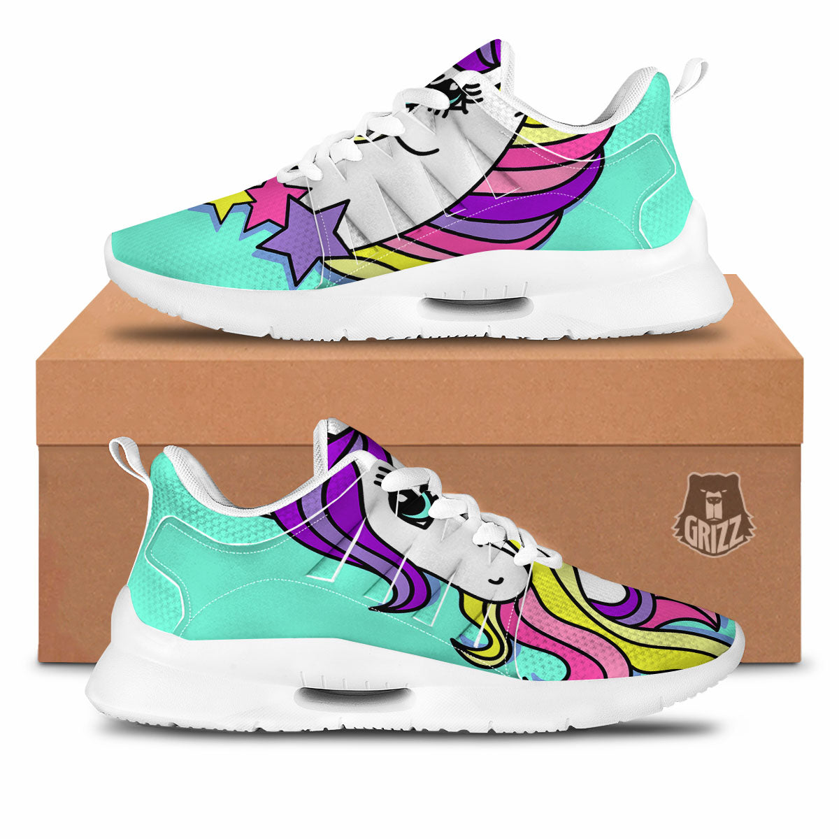 Girly Unicorn Teal Print Tennis Shoes-grizzshop