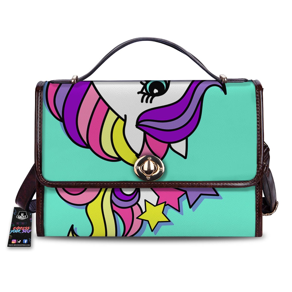Girly Unicorn Teal Print Women's Satchel Bag