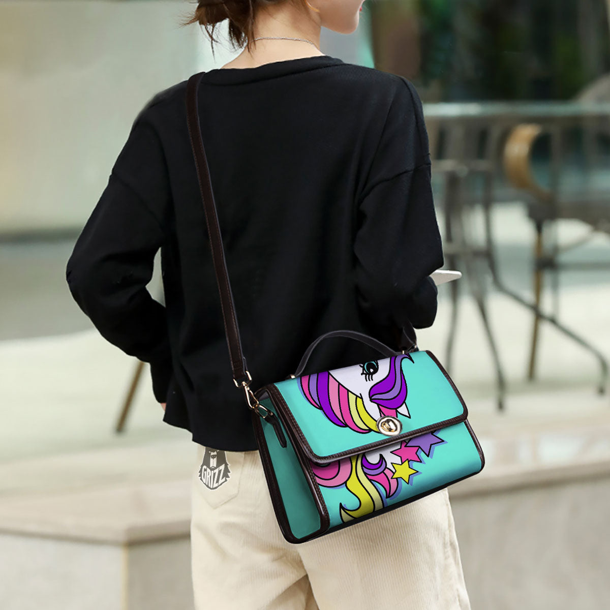 Girly Unicorn Teal Print Women's Satchel Bag