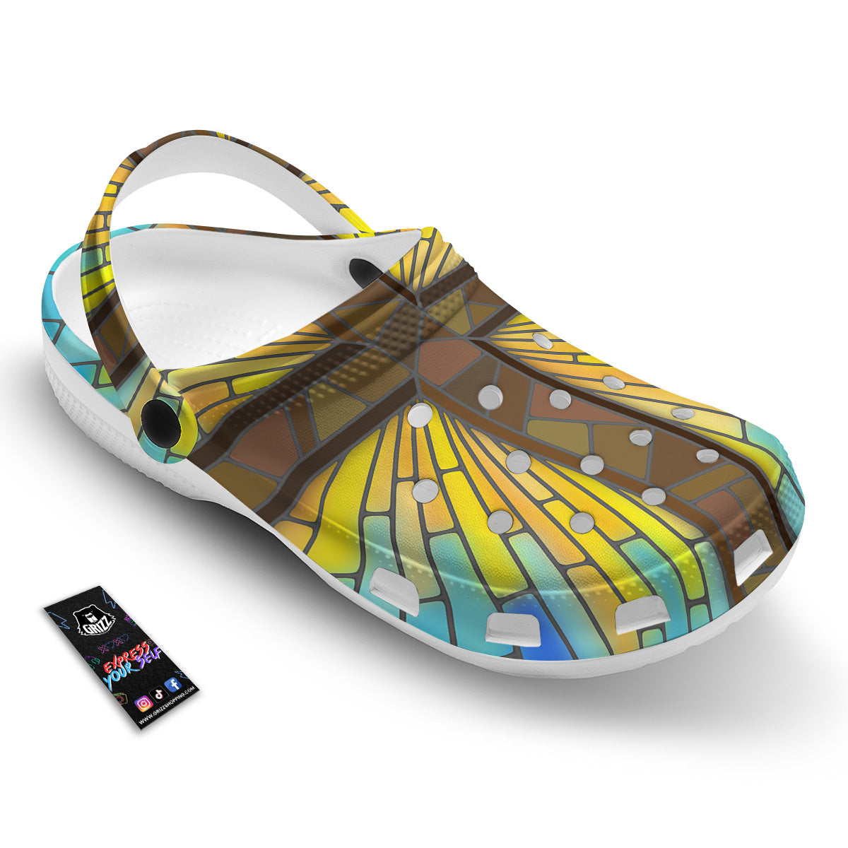 Glass Cross Blue Stained Print Clog-grizzshop