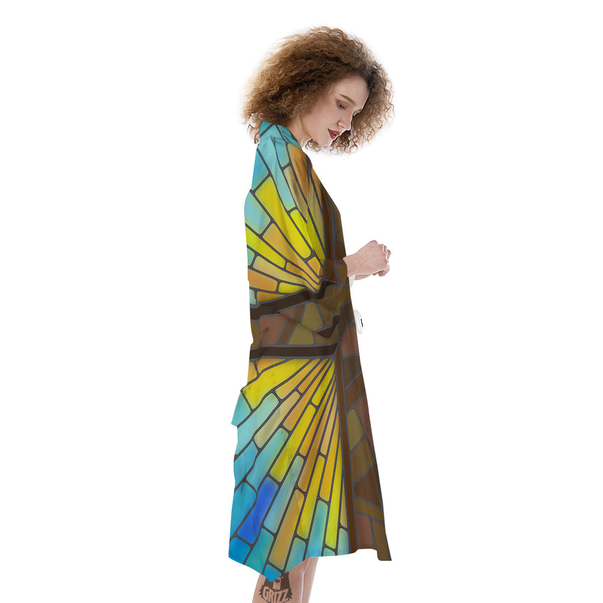 Glass Cross Blue Stained Print Kimono-grizzshop