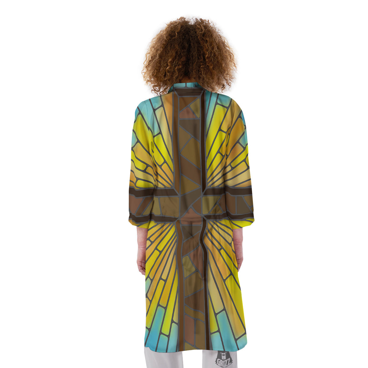 Glass Cross Blue Stained Print Kimono-grizzshop