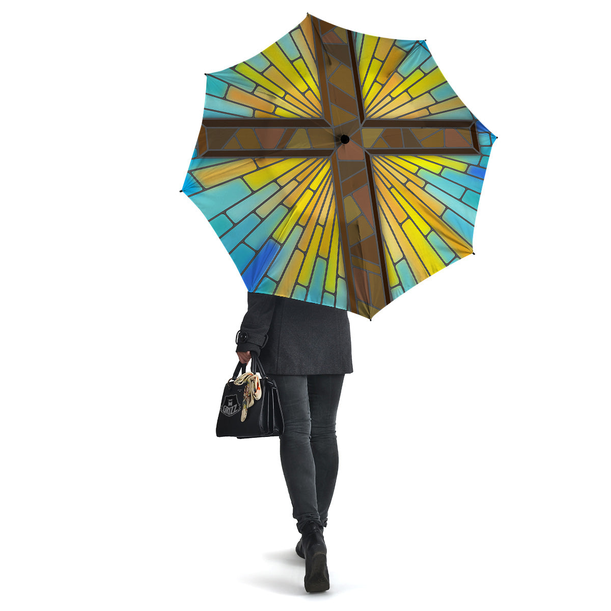 Glass Cross Blue Stained Print Umbrella-grizzshop