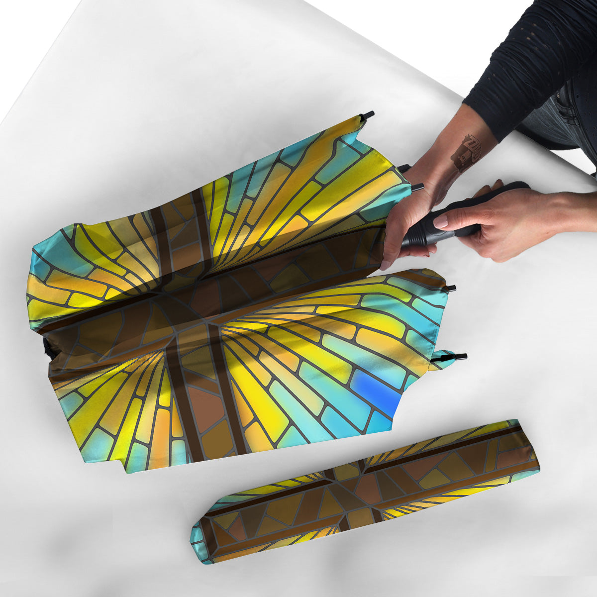 Glass Cross Blue Stained Print Umbrella-grizzshop