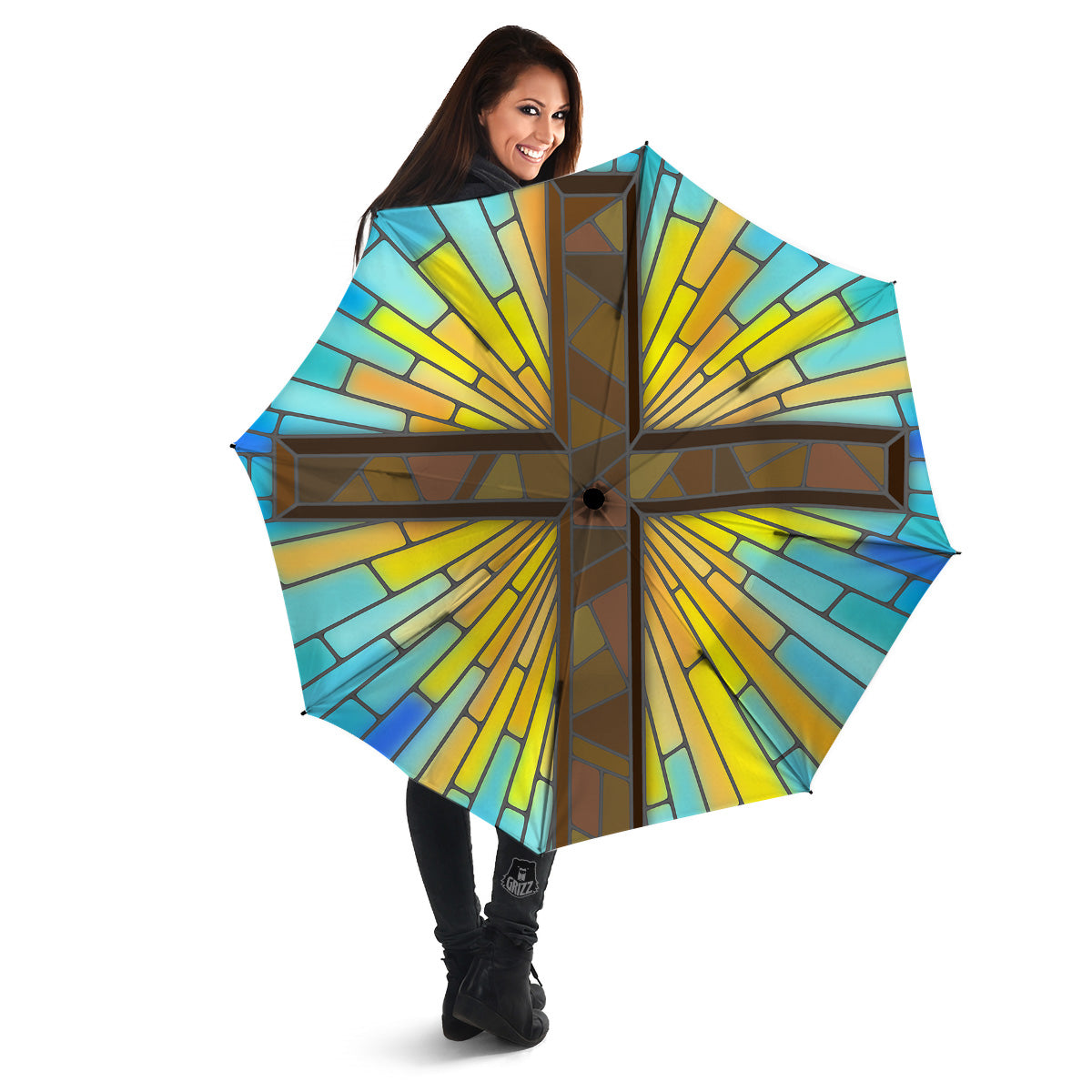 Glass Cross Blue Stained Print Umbrella-grizzshop