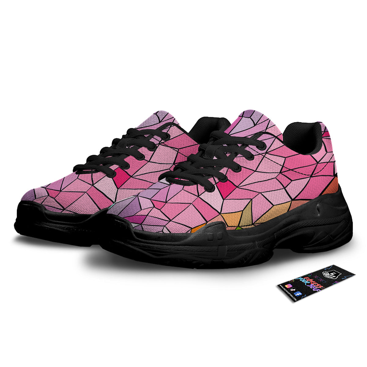 Glass Mosaic Colorful Stained Print Black Chunky Shoes-grizzshop