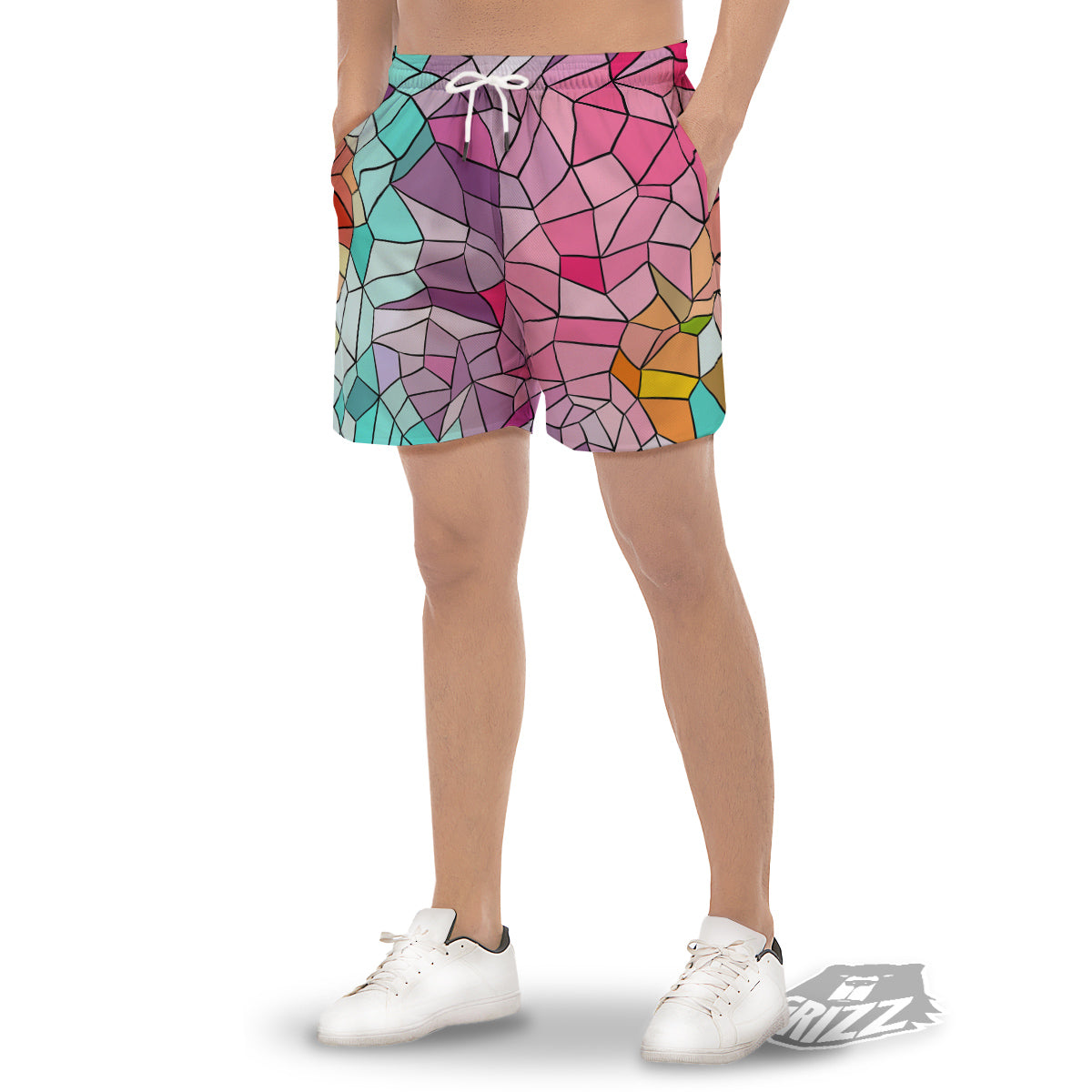 Glass Mosaic Colorful Stained Print Men's Gym Shorts-grizzshop