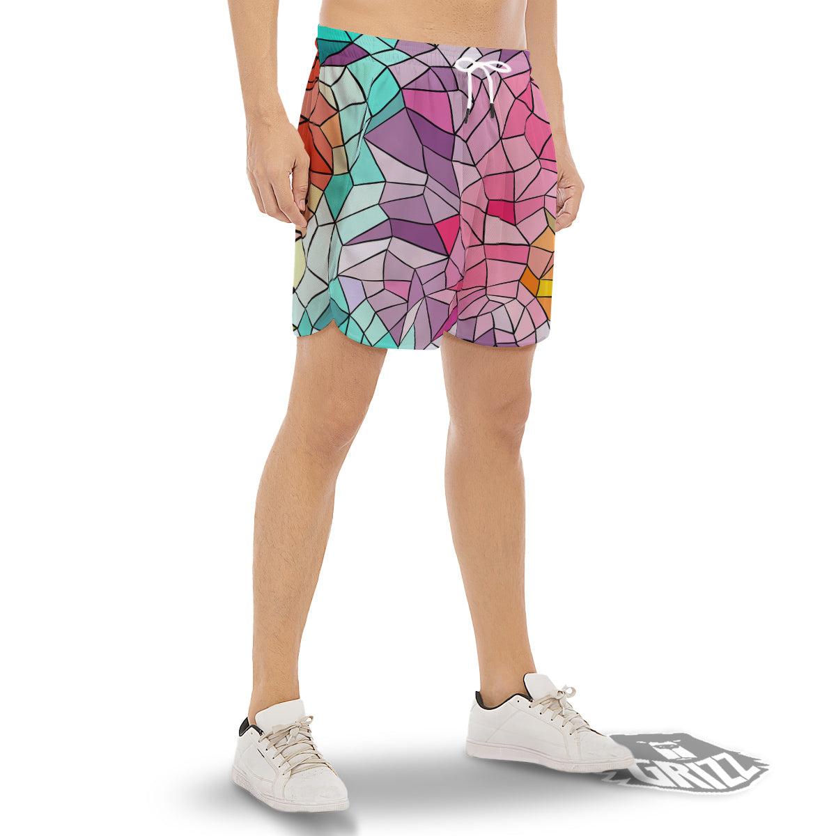 Glass Mosaic Colorful Stained Print Men's Gym Shorts-grizzshop