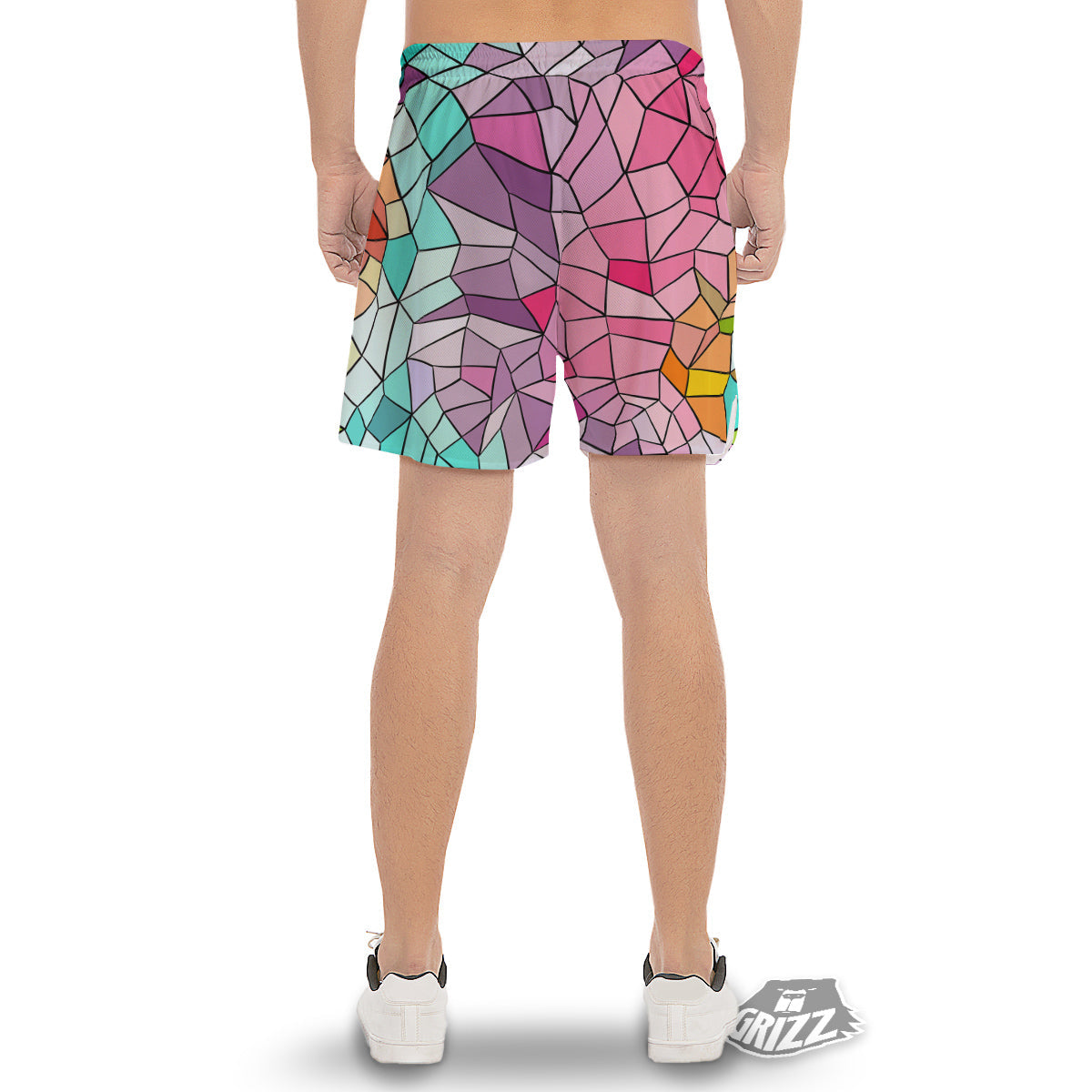 Glass Mosaic Colorful Stained Print Men's Gym Shorts-grizzshop