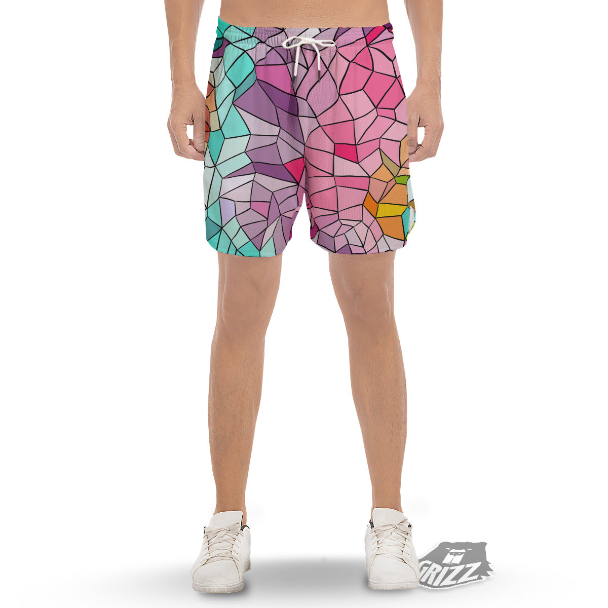 Glass Mosaic Colorful Stained Print Men's Gym Shorts-grizzshop