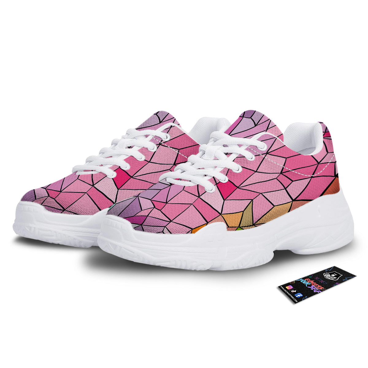 Glass Mosaic Colorful Stained Print White Chunky Shoes-grizzshop