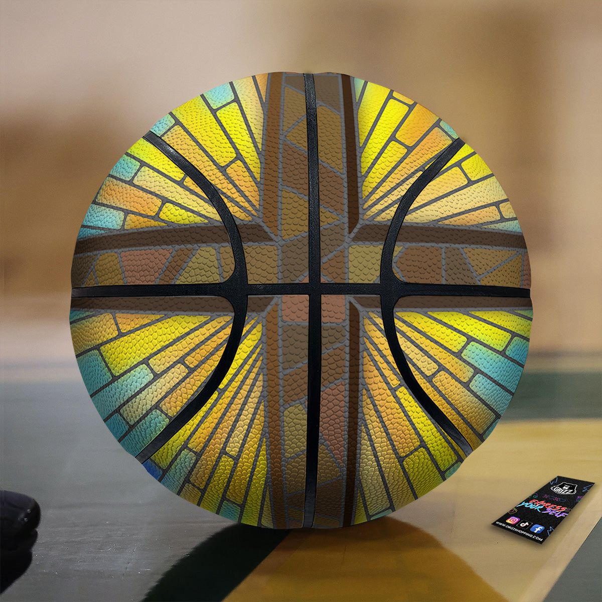 Glass Cross Blue Stained Print Basketball