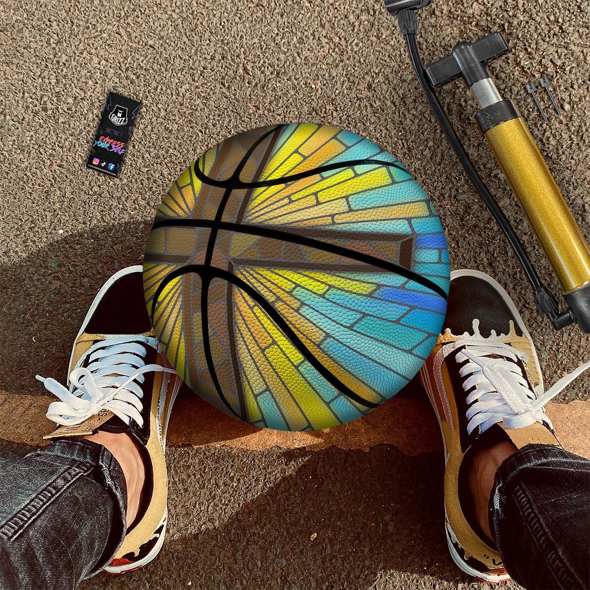 Glass Cross Blue Stained Print Basketball