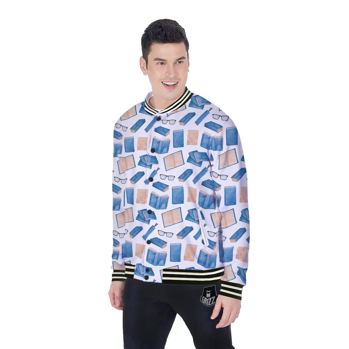 Glasses And Reading Books Print Pattern Baseball Jacket-grizzshop