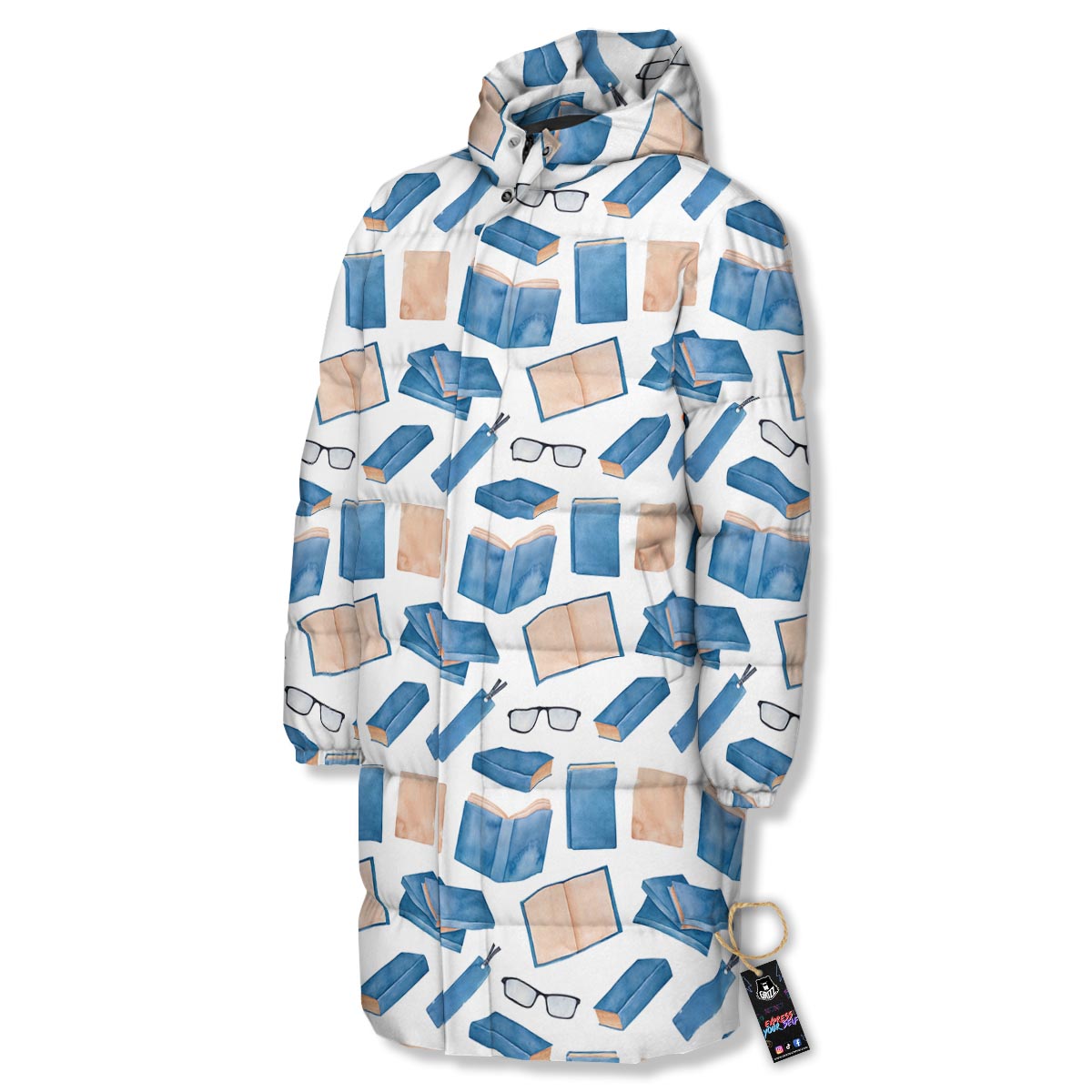 Glasses And Reading Books Print Pattern Long Down Jacket-grizzshop