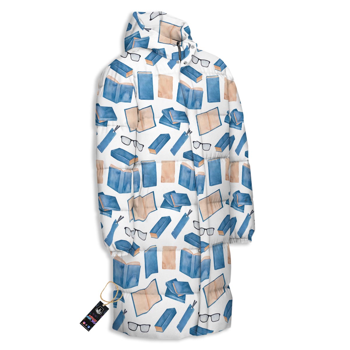 Glasses And Reading Books Print Pattern Long Down Jacket-grizzshop