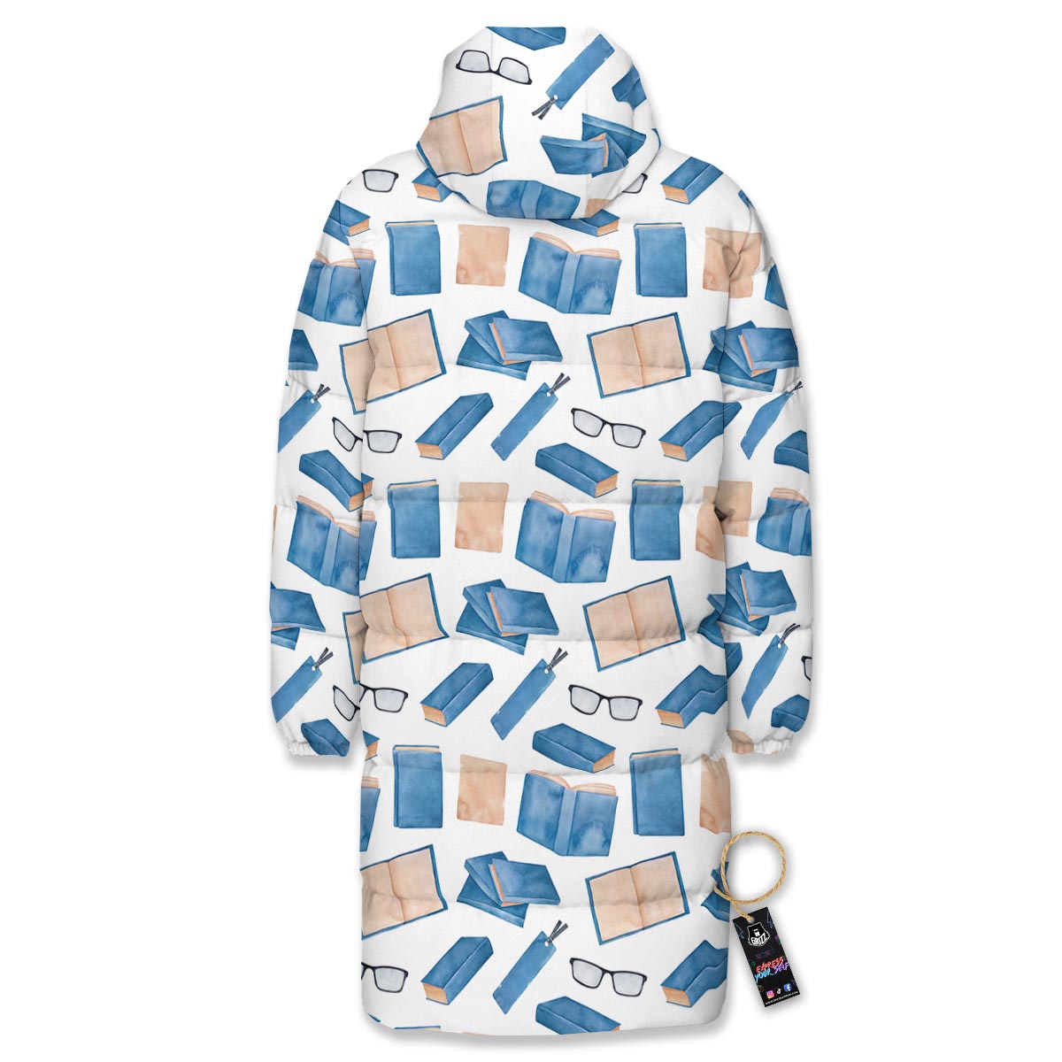Glasses And Reading Books Print Pattern Long Down Jacket-grizzshop