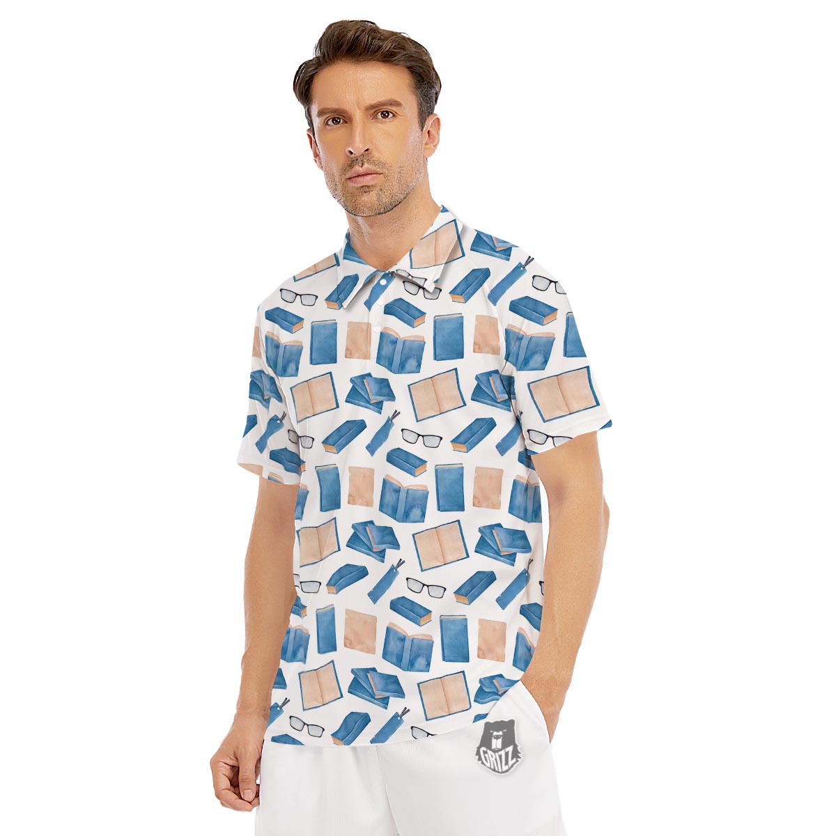 Glasses And Reading Books Print Pattern Men's Golf Shirts-grizzshop