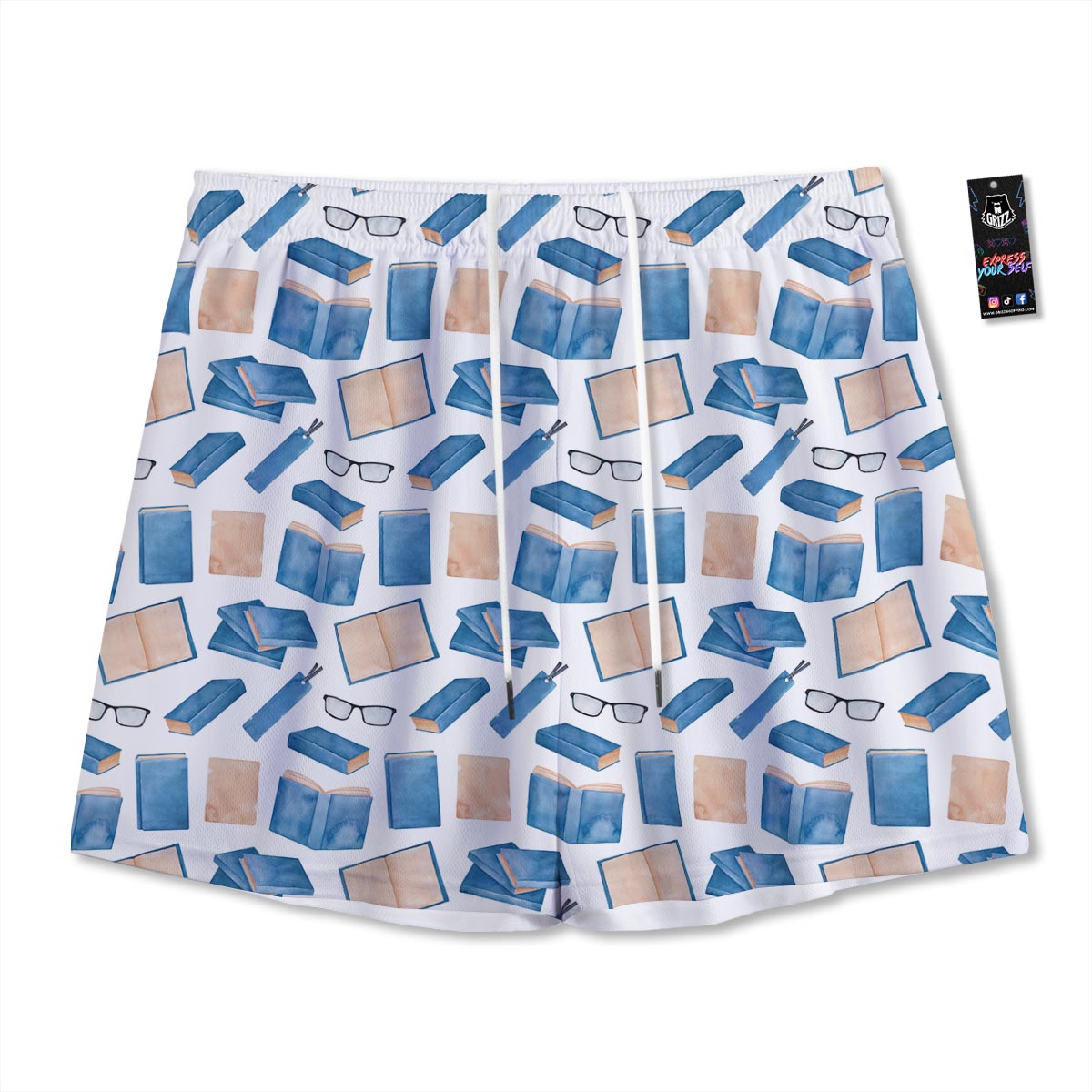 Glasses And Reading Books Print Pattern Mesh Shorts