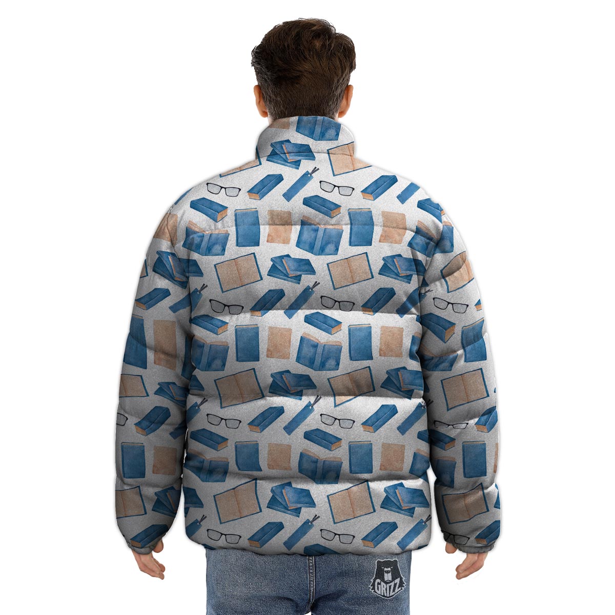 Glasses And Reading Books Print Pattern Puffer Jacket-grizzshop