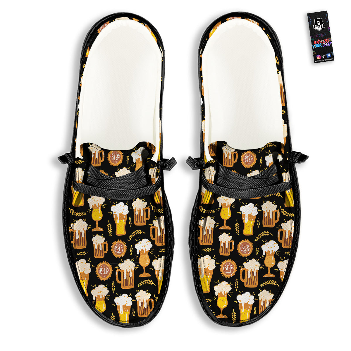 Glasses Of Beer Vintage Print Pattern Black Loafers-grizzshop