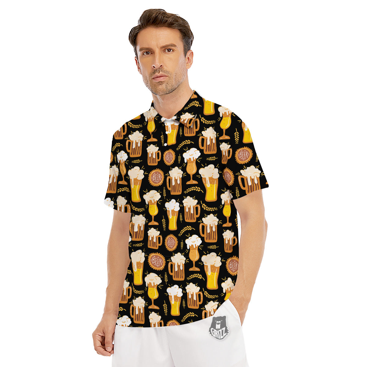 Glasses Of Beer Vintage Print Pattern Men's Golf Shirts-grizzshop