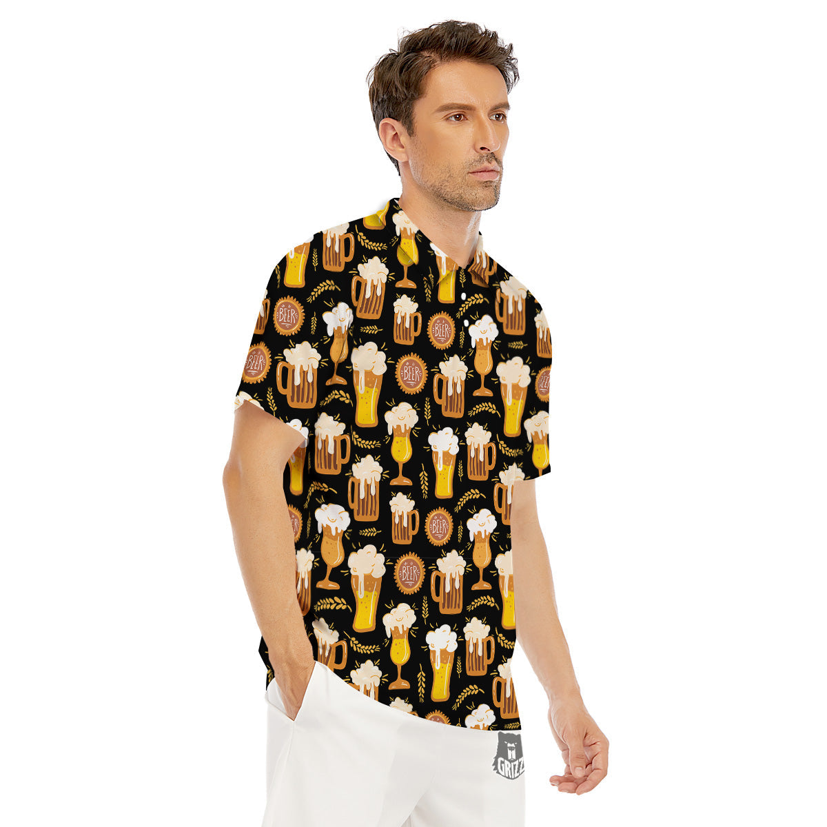 Glasses Of Beer Vintage Print Pattern Men's Golf Shirts-grizzshop
