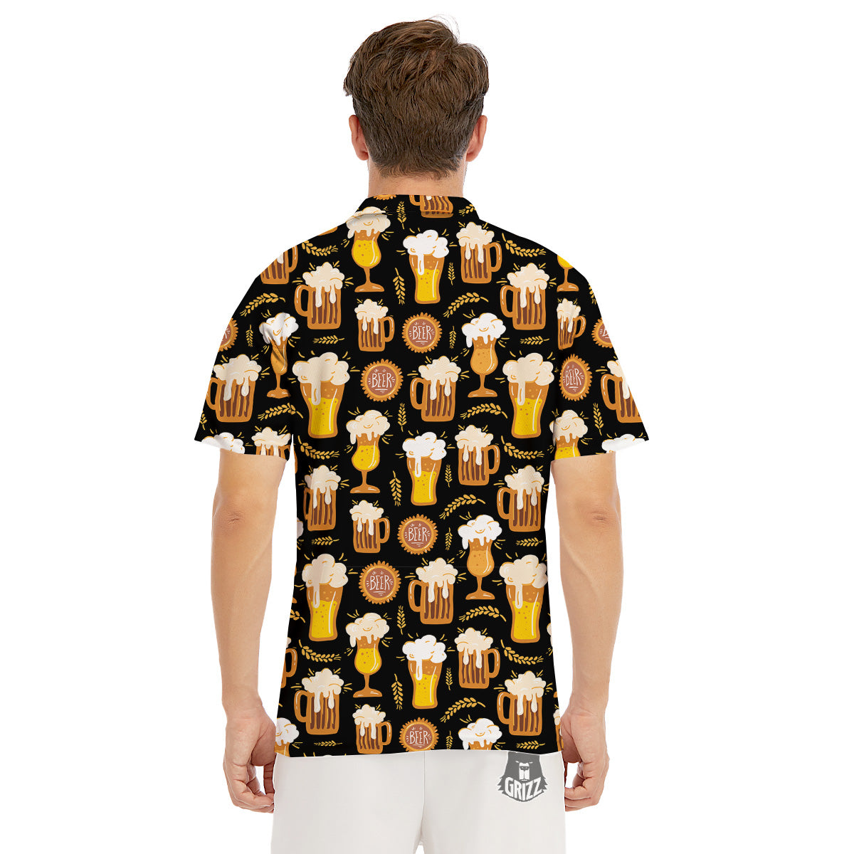 Glasses Of Beer Vintage Print Pattern Men's Golf Shirts-grizzshop