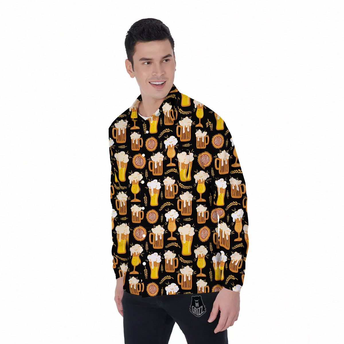 Glasses Of Beer Vintage Print Pattern Men's Long Sleeve Shirts-grizzshop